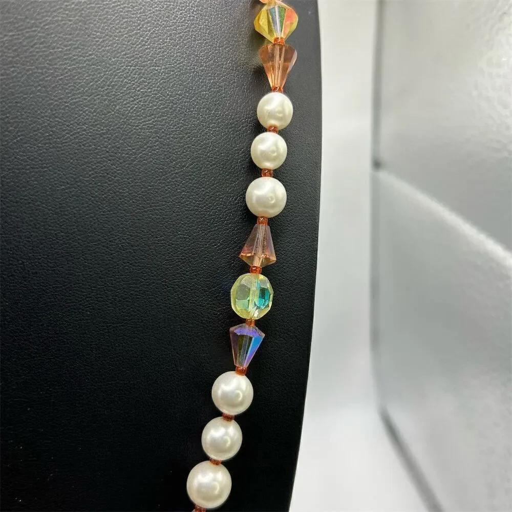 Vintage Vendome Signed Faux Pearl & Sparkle Beaded Long Necklace 28